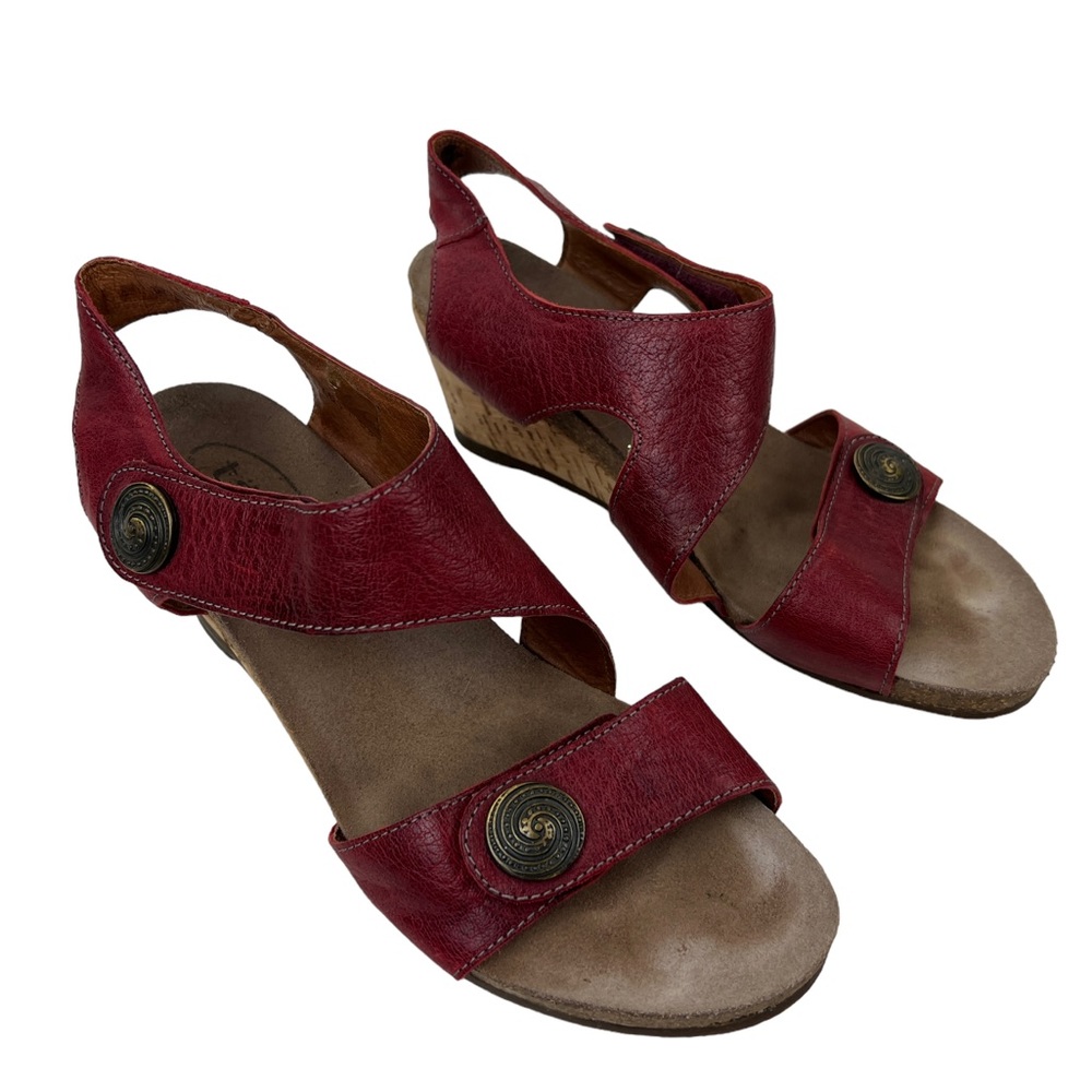 Taos Red Leather Sandal Women Size 39 8-8.5 Carousel Wedge Boho Southwestern